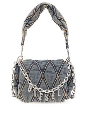 Women's Charm-D Shoulder M bag in quilted Denim | Black | Diesel
